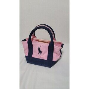 Ralph Lauren Mini Pink Navy Canvas Mini Tote Bag Purse Top Handle Cute Adorable